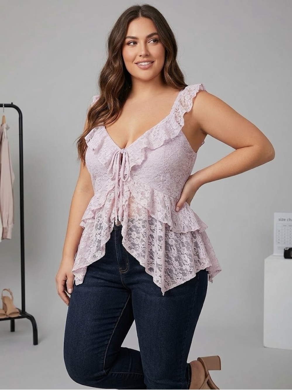 Old Navy Pale Pink Lace Ruffle Tie-Front Camisole
